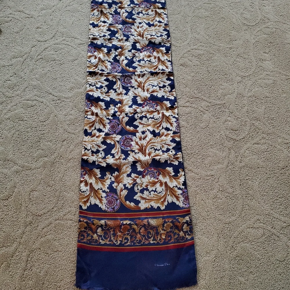 Christian Dior Reversible Paisley And Blue Silk Wool Scarf